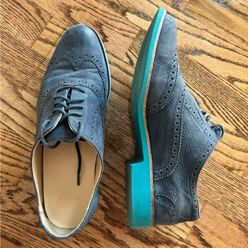 Cole Haan suede wingtip oxfords women’s size 8 blue aqua teal